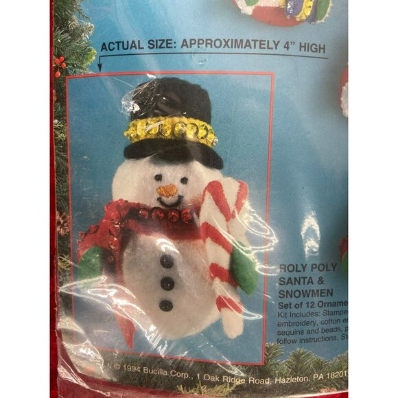 Bucilla Roly Poly Santa and Snowmen Set of 12 Ornaments Felt #83140 - Picture 7 of 9